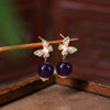 Enamel and Natural Crystal Drop Earrings, Chinese Style