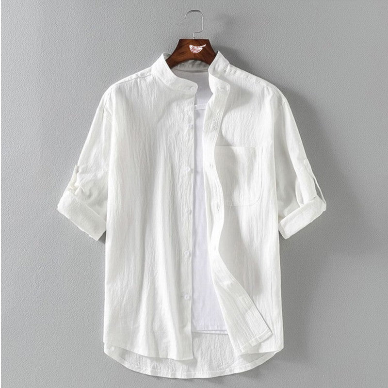 Men's Summer Solid Linen-Blend Shirt