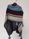 Tibetan Shawl Blue Beige Red Wavy Pattern Winter Warm Tassel Scarf