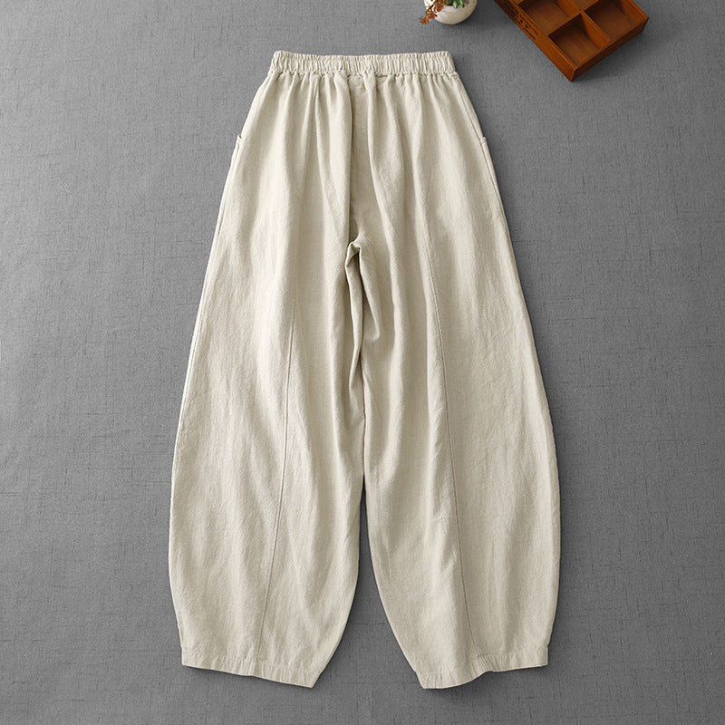 Women's Harem Pants With Pockets Cotton Linen Lantern Trousers