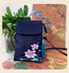 Embroidered Lotus Flower Crossbody Bag, Nylon Shoulder Cellphone Pouch