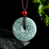 Carved Green Jade Peace Buckle Pendant Necklace