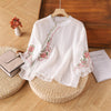 Women's Cotton Embroidery Floral Shirt with Frog Buttons