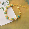 Lotus Flower Bracelet with Imitation Jade and Enamel