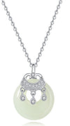 Sterling Silver Jade Pendant Necklace with Fox Motif