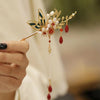 Butterfly Hairpin with Red Beads and Tassels