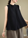 Casual Plain Back Button Design Stand Collar Women's Sleeveless Vest
