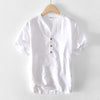 Men's Linen Cotton Short Sleeve Stand Collar Shirt