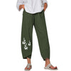 Women's Linen Harem Pants with Nature Prints, Loose Fit Capri Trousers