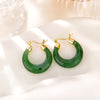 925 Sterling Silver Gold-Plated Natural Hetian Jade Hoop Earrings