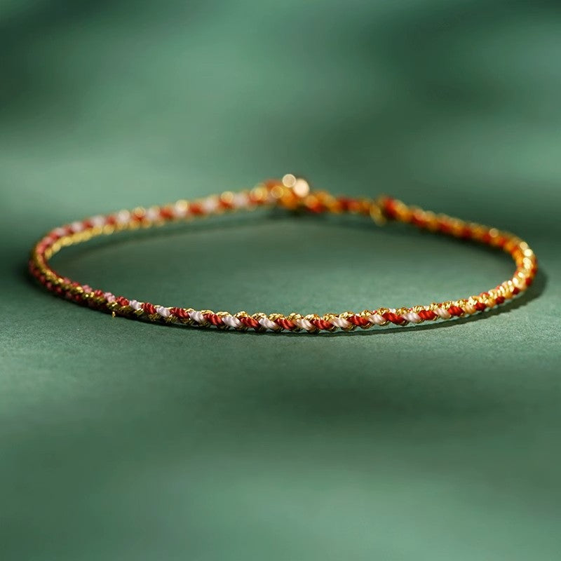 Colorful Rope Coin Bead Extra Thin Braided Bracelet