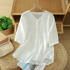 Women's Cotton Linen V-Neck Half Sleeve Shirt