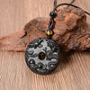 Black Obsidian Dragon Phoenix Pendant Necklace