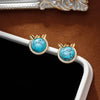 Gold-Tone Cat Ear Stud Earrings with Imitation Turquoise and Zircon