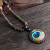Wooden Prayer Bead Necklace with Dzi Agate Pendant