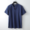 Men's Short Sleeve Linen Cotton Henley Shirt Solid Color