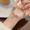 Adjustable Pixiu Stone Bracelet with Gold-Tone Beads