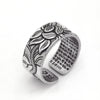 999 Silver-tone Lotus Heart Sutra Adjustable Ring