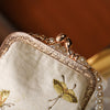 Embroidered Floral Pearl Chain Clutch Bag