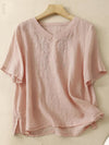 Women's Cotton Embroidered V-Neck T-Shirt