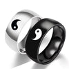 Silver and black titanium steel rings with Yin Yang symbols