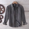 Men's Linen Cotton Long Sleeve Shirt Solid Color Lapel Button Down Top