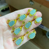 Natural Jade Leaf Adjustable Ring with Gold-Tone Setting