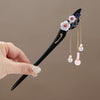 Wooden Floral Hairpin with Tassel, Vintage Style Hair Stick