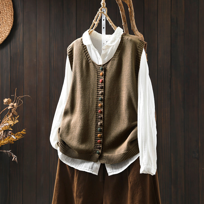 Women's Knit Vest with Colorful Buttons