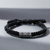 Engraved Silver Bead Woven Cord Bracelet