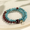Blue Chalcedony Wood Double Wrap Bracelet with Good Fortune Charm