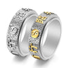 Spinning Yin Yang Ring with Nine-Word Mantra, Stainless Steel