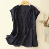Women's Sleeveless V-Neck Ruffle Top, Solid Blue or Navy