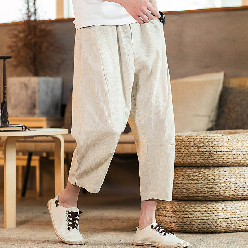 Men's Linen Blend Drawstring Pants with Pockets