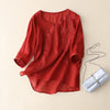 Women's Loose Embroidered Frog Button Shirt