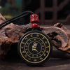 Black Obsidian Pendant Necklace with Buddhist Mantras and Symbols