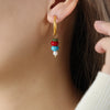 Natural Stone and Pearl Drop Hoop Earrings, Titanium Steel