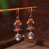 Enamel and Natural Crystal Drop Earrings, Chinese Style