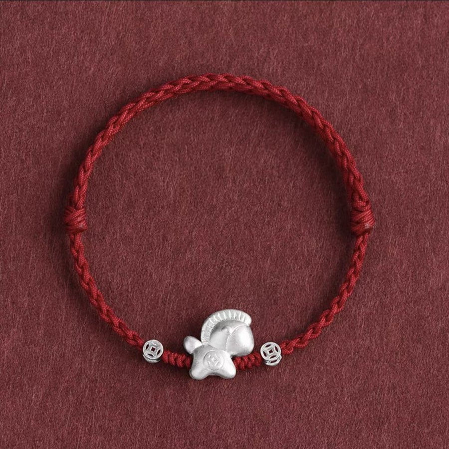 Year of the Horse 999 Silver Braided Rope Bracelet