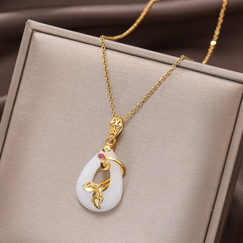 Lotus Peace Buckle Necklace Pendant, Titanium Steel Chain