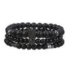 Frosted Lava Rock Bracelet Set with Crown Charm