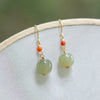 Hetian Jade and Red Agate Drop Earrings in 14k Gold Plated Silver