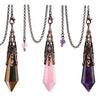 Hexagonal natural stone pendant necklace with antique copper wire wrapping