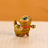 Carved Wood Cat Figurine with Bell - Cute Animal Desk Decoration
