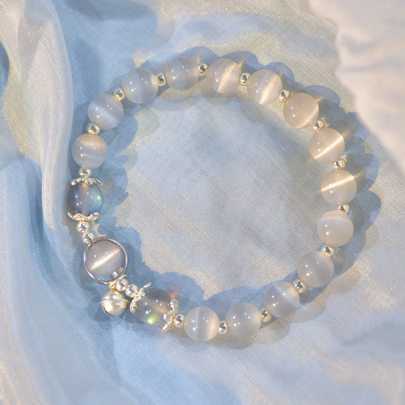 Silver Cat Eye Moonstone Love Support Bracelet