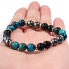 Blue Tiger Eye and Black Bead Stretch Bracelet for Men and Women