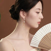 Shoushan Stone Pearl Drop Earrings Silver Posts
