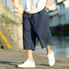 Men's Linen Pleated Pants Summer Drawstring Cropped Trousers