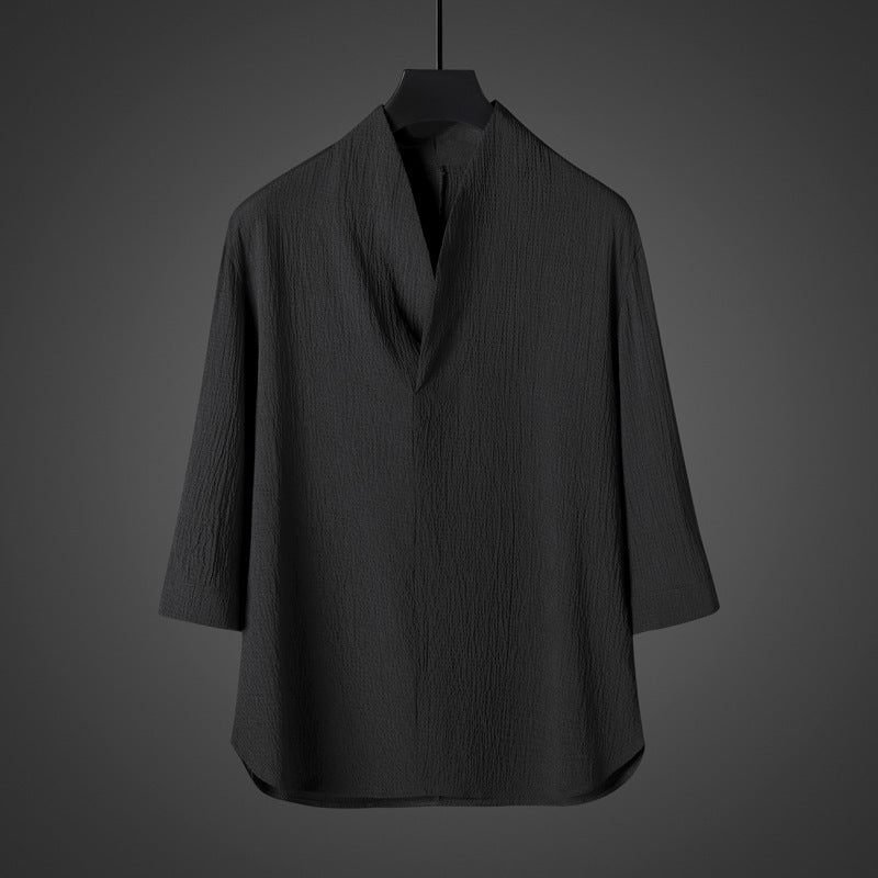 Men's Linen V-Neck Three Quarter Sleeve Shirt