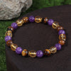 Amethyst Tiger Eye Bracelet with Faux Citrine, 8mm Natural Stone Beads